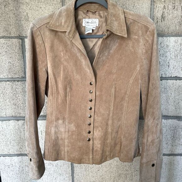 Vintage Y2K Live A Little Women's Tan Suede Leather Jacket Size M Petite *Read - Picture 1 of 16
